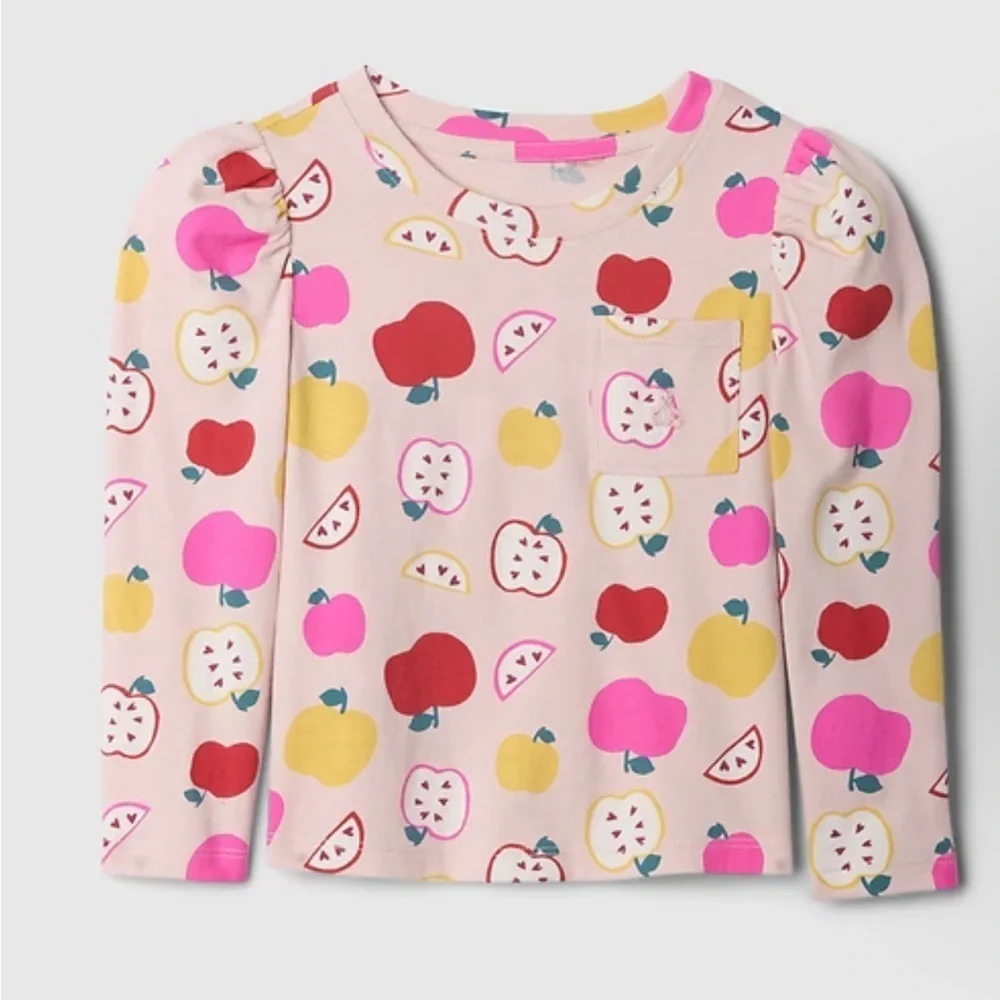 GAP Kids Long Sleeve Tee with Apple Print - Pink, Red, and Yellow